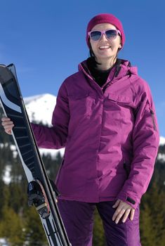 winter woman ski sport fun travel snow