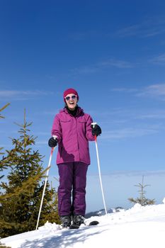 winter woman ski sport fun travel snow