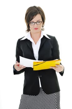 young business woman hold folders papers and documents 