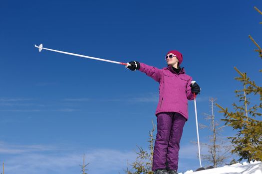 winter woman ski sport fun travel snow