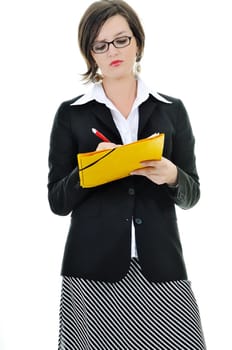 young business woman hold folders papers and documents 