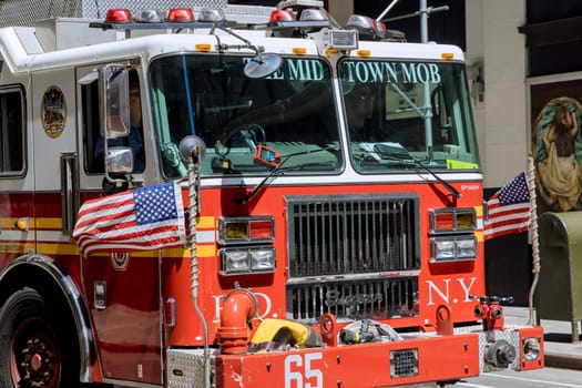 18 June 2021 New York, USA: Firetruck responding to an emergency in Manhattan in New York City, USA
