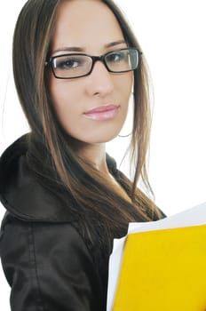 young business woman hold folders papers and documents 