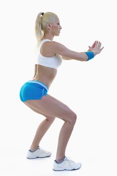 fitness and exercise with blonde woman  isolated on white representing diet and weight loss concept