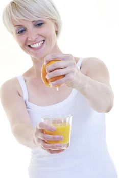 woman squeeze fresh orange juice drink  isolated over white background