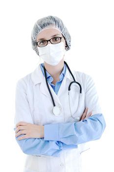 isolated adult woman nurse portrait with stethoscope