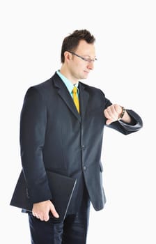 happy young businessman in business suit  portrait isolated on white background