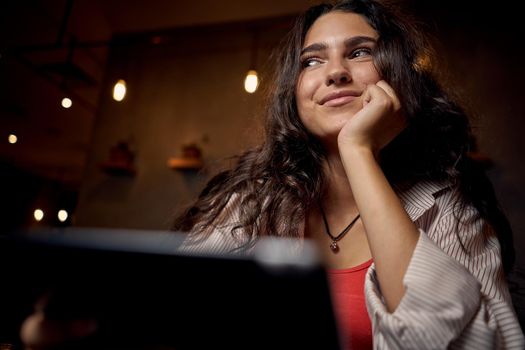 woman in cafe laptop communication internet lifestyle. High quality photo