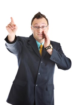 happy young businessman in business suit  portrait isolated on white background