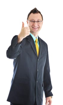 happy young businessman in business suit  portrait isolated on white background