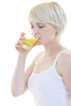 woman squeeze fresh orange juice drink  isolated over white background