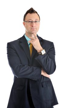 happy young businessman in business suit  portrait isolated on white background