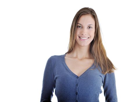 beautiful young woman in fashion clothes isolated on white background