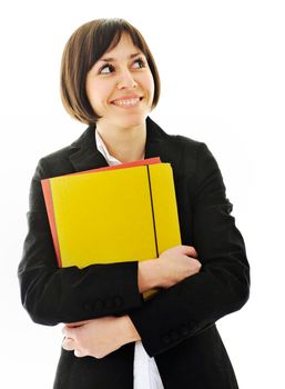 happy young business woman isolated on white