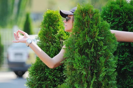 young pretty urban modern fashion woman pose outdoor on street
