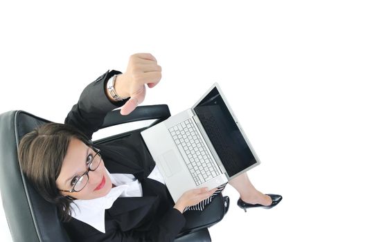 young beautiful business woman isolated on white workling on laptop computer