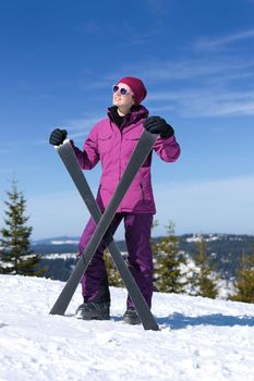 winter woman ski sport fun travel snow