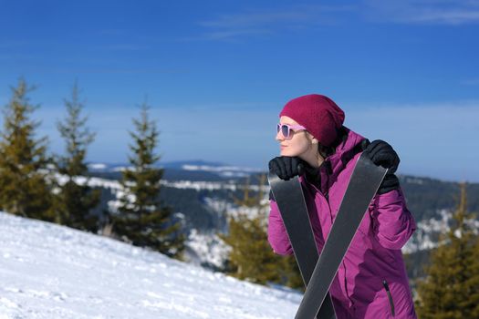 winter woman ski sport fun travel snow