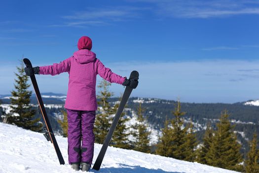 winter woman ski sport fun travel snow