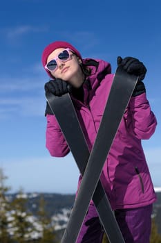 winter woman ski sport fun travel snow