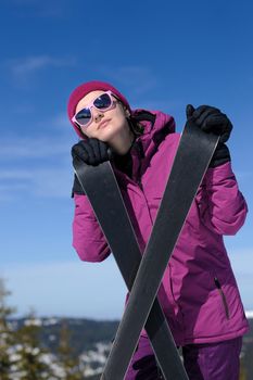 winter woman ski sport fun travel snow