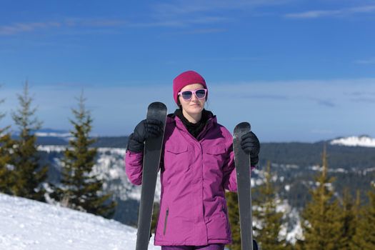 winter woman ski sport fun travel snow