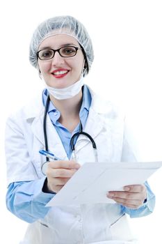 isolated adult woman nurse portrait with stethoscope