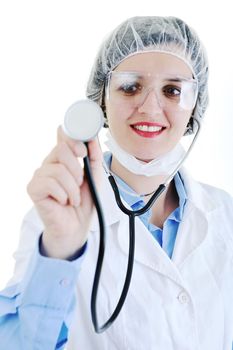 isolated adult woman nurse portrait with stethoscope