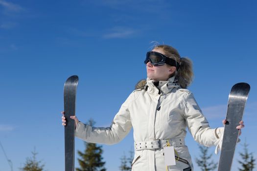 winter woman ski sport fun travel snow