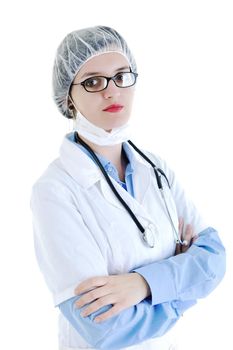 isolated adult woman nurse portrait with stethoscope