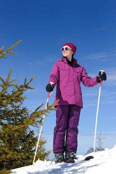 winter woman ski sport fun travel snow