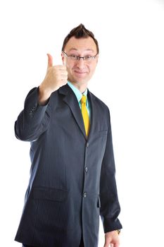 happy young businessman in business suit  portrait isolated on white background