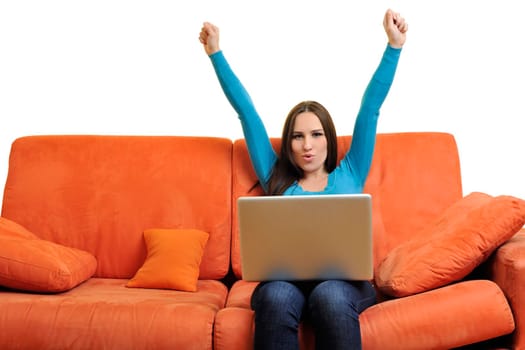 adult, beautiful, beauty, brunette, casual, caucasian, computer, couch, face, female, fun, girl, happy, home, house, indoor, indoors, interior, internet, keyboard, laptop, leisure, life, lifestyle, living, living room, modern, notebook, one, online, people, person, portrait, pretty, relax, room, smile, smiling, sofa, student, technology, typing, using, web, white, window, wireless, woman, work, young