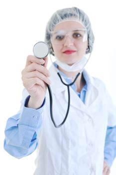 isolated adult woman nurse portrait with stethoscope