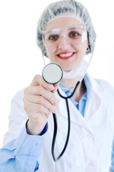 isolated adult woman nurse portrait with stethoscope