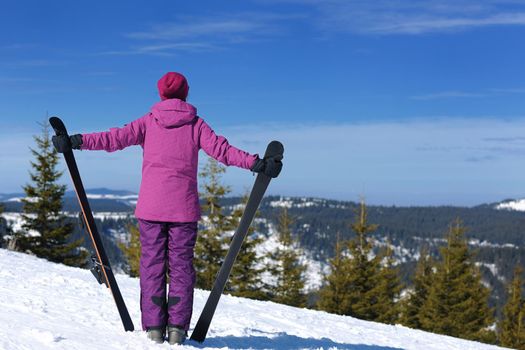 winter woman ski sport fun travel snow