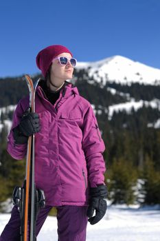 winter woman ski sport fun travel snow