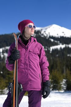 winter woman ski sport fun travel snow