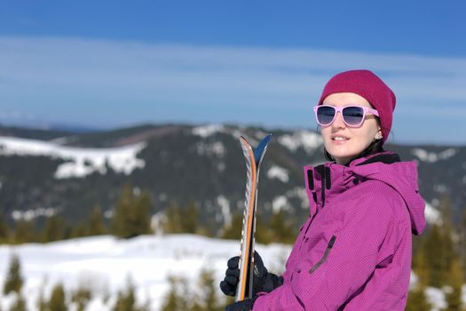 winter woman ski sport fun travel snow