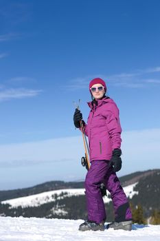 winter woman ski sport fun travel snow