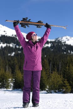 winter woman ski sport fun travel snow