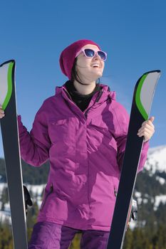 winter woman ski sport fun travel snow