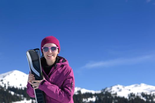 winter woman ski sport fun travel snow