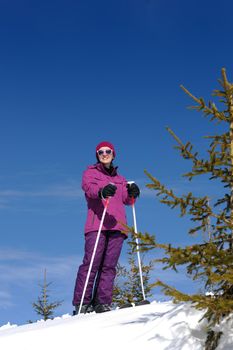 winter woman ski sport fun travel snow