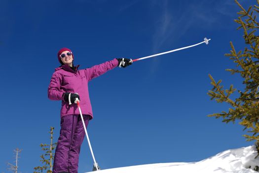 winter woman ski sport fun travel snow