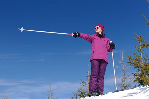 winter woman ski sport fun travel snow