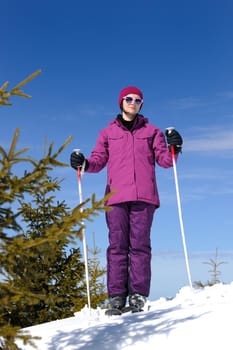 winter woman ski sport fun travel snow