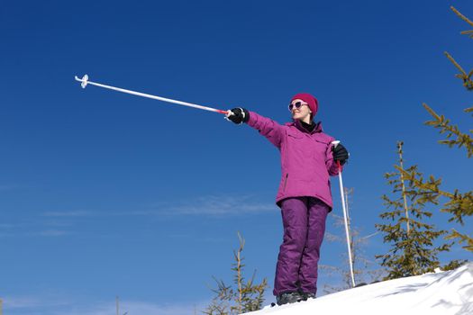 winter woman ski sport fun travel snow