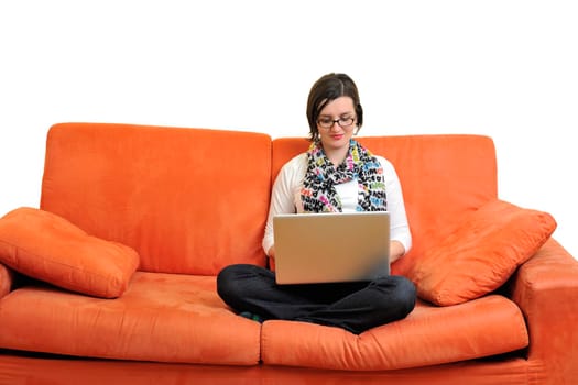 adult, beautiful, beauty, brunette, casual, caucasian, computer, couch, face, female, fun, girl, happy, home, house, indoor, indoors, interior, internet, keyboard, laptop, leisure, life, lifestyle, living, living room, modern, notebook, one, online, people, person, portrait, pretty, relax, room, smile, smiling, sofa, student, technology, typing, using, web, white, window, wireless, woman, work, young