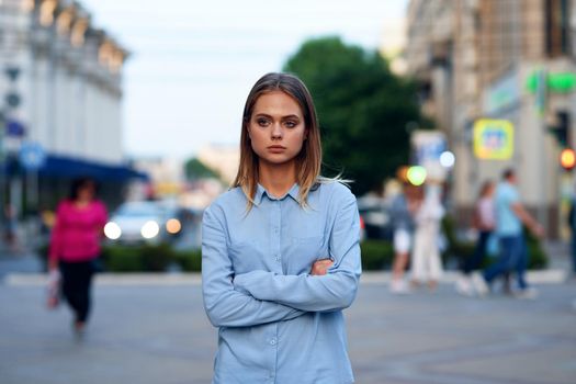 pretty woman posing lifestyle street walk fun. High quality photo